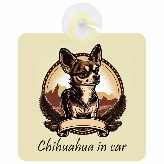 Chihuahua チワワ Bタイプ イラスト付 DOG IN CAR 車用吸盤付サイン 12.4x14.6cm
