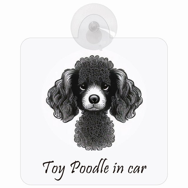 Toy Poodle トイプードル Aタイプ イラスト付 DOG IN CAR 車用吸盤付サイン 12.4x14.6cm