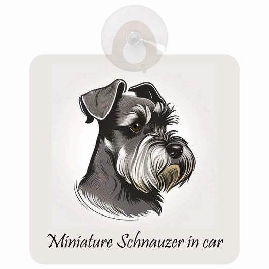 Miniature Schnauzer ミニチュアシュナウザー Bタイプ イラスト付 DOG IN CAR 車用吸盤付サイン 12.4x14.6cm