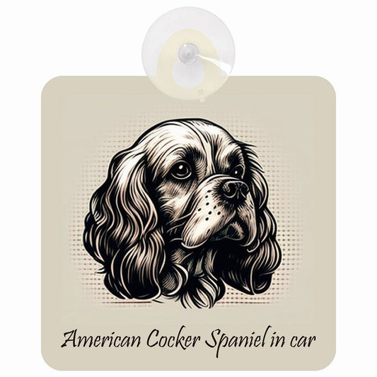 American Cocker Spaniel アメリカンコッカースパニエル Aタイプ イラスト付 DOG IN CAR 車用吸盤付サイン 12.4x14.6cm