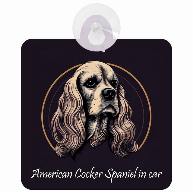 American Cocker Spaniel アメリカンコッカースパニエル Bタイプ イラスト付 DOG IN CAR 車用吸盤付サイン 12.4x14.6cm