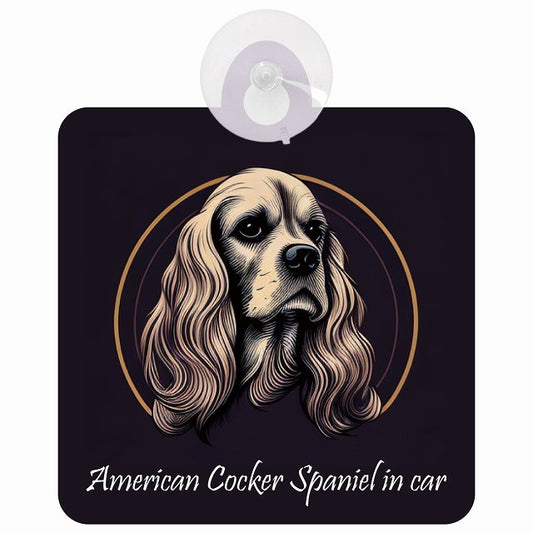 American Cocker Spaniel アメリカンコッカースパニエル Bタイプ イラスト付 DOG IN CAR 車用吸盤付サイン 12.4x14.6cm