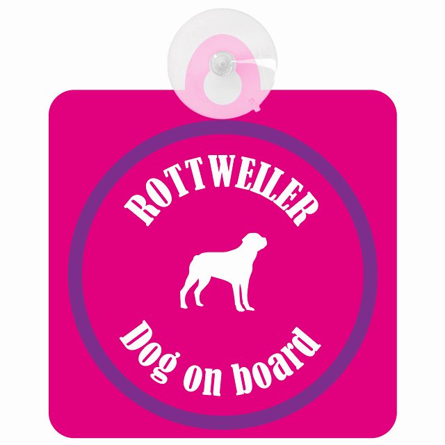 Rottweiler ロットワイラー ピンク＆パープル DOG IN CAR カラフル 車用吸盤付サイン 12.4x14.6cm