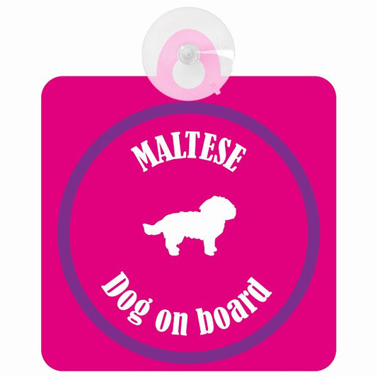 Maltese マルチーズ ピンク＆パープル DOG IN CAR カラフル 車用吸盤付サイン 12.4x14.6cm