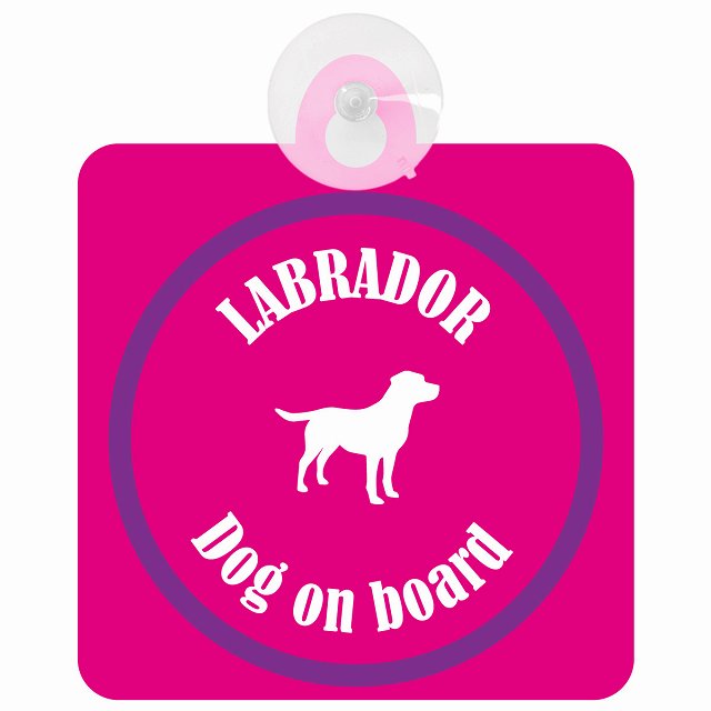 Labrador ラブラドール ピンク＆パープル DOG IN CAR カラフル 車用吸盤付サイン 12.4x14.6cm