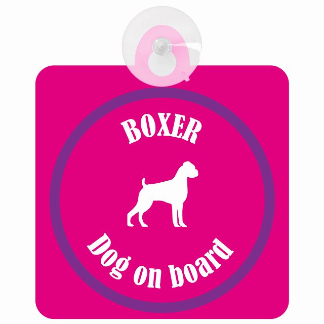 Boxer ボクサー ピンク＆パープル DOG IN CAR カラフル 車用吸盤付サイン 12.4x14.6cm