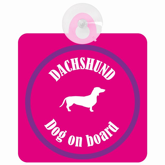 Dachshund ダックスフント ピンク＆パープル DOG IN CAR カラフル 車用吸盤付サイン 12.4x14.6cm