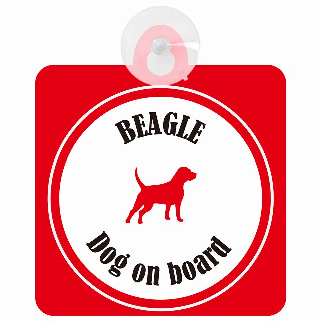 Beagle ビーグル ホワイト＆レッド DOG IN CAR カラフル 車用吸盤付サイン 12.4x14.6cm