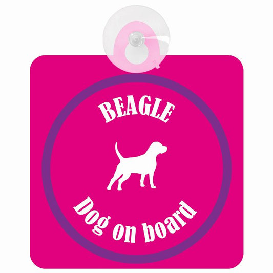 Beagle ビーグル ピンク＆パープル DOG IN CAR カラフル 車用吸盤付サイン 12.4x14.6cm