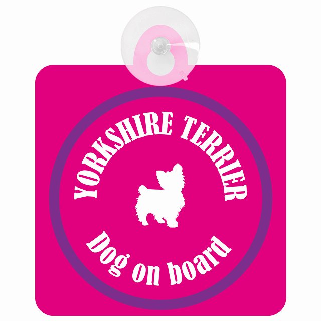 Yorkshire Terrier ヨークシャテリア ピンク＆パープル DOG IN CAR カラフル 車用吸盤付サイン 12.4x14.6cm