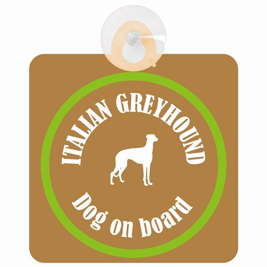 Itallan Greyhound イタリアングレーハウンド ブラウン＆グリーン DOG IN CAR カラフル 車用吸盤付サイン 12.4x14.6cm