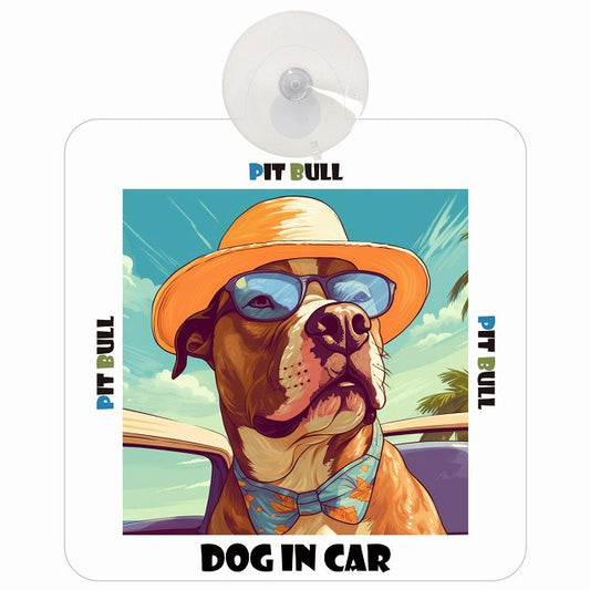 Pit Bull ピットブル DOG IN CAR 海 麦わら帽子 サングラス 車用吸盤付サイン 12.4x14.6cm