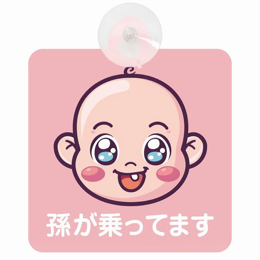 孫が乗ってます B6タイプ 車用吸盤付サイン 12.4x14.6cm