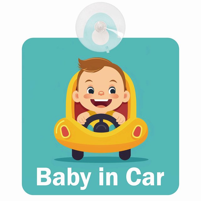 baby in car A8タイプ 車用吸盤付サイン 12.4x14.6cm 表示プレート