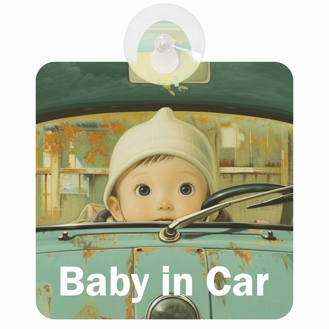 baby in car C10タイプ 車用吸盤付サイン 12.4x14.6cm 表示プレート