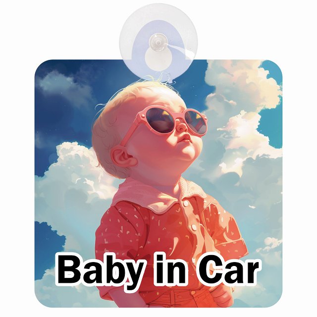 baby in car D3タイプ 車用吸盤付サイン 12.4x14.6cm 表示プレート