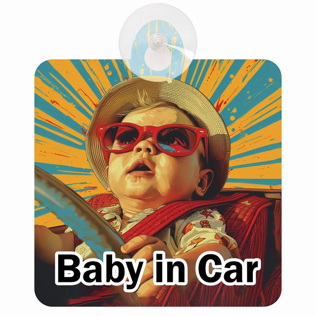 baby in car D4タイプ 車用吸盤付サイン 12.4x14.6cm 表示プレート