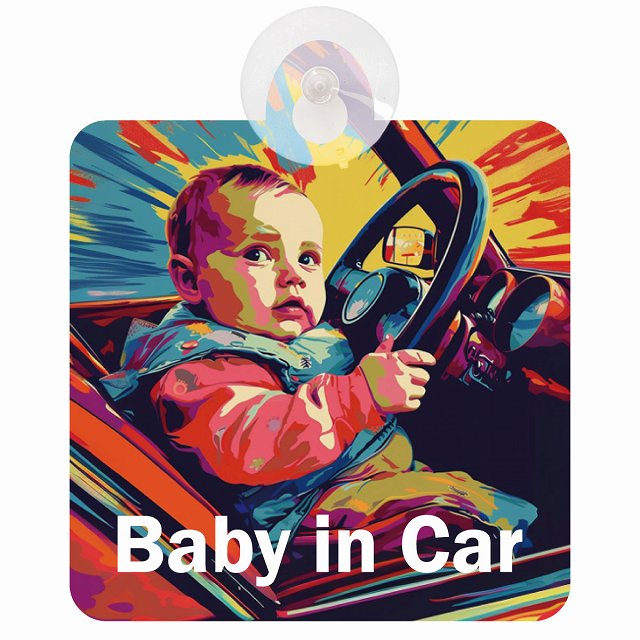 baby in car D8タイプ 車用吸盤付サイン 12.4x14.6cm 表示プレート
