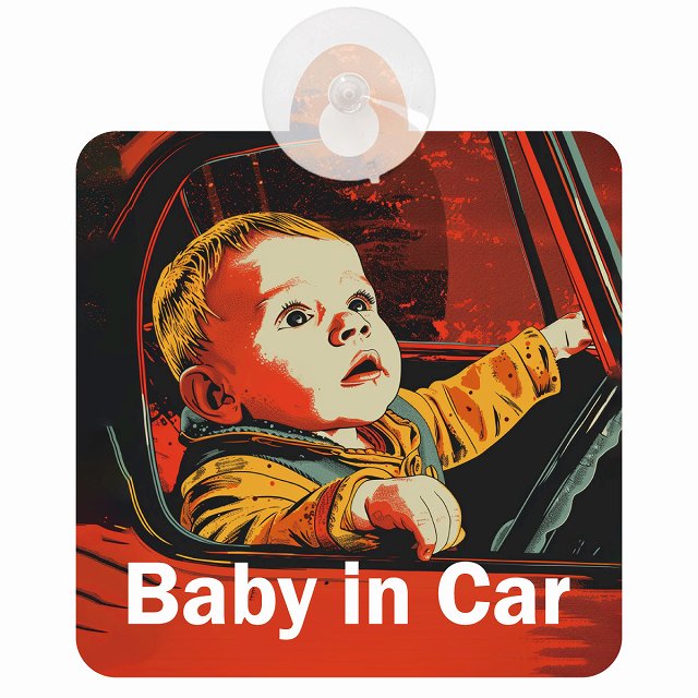 baby in car D9タイプ 車用吸盤付サイン 12.4x14.6cm 表示プレート