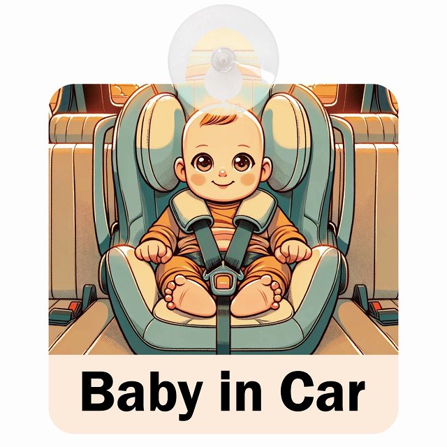 baby in car E1タイプ 車用吸盤付サイン 12.4x14.6cm 表示プレート