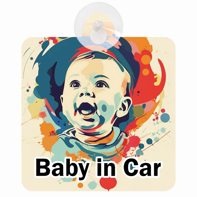baby in car E2タイプ 車用吸盤付サイン 12.4x14.6cm 表示プレート