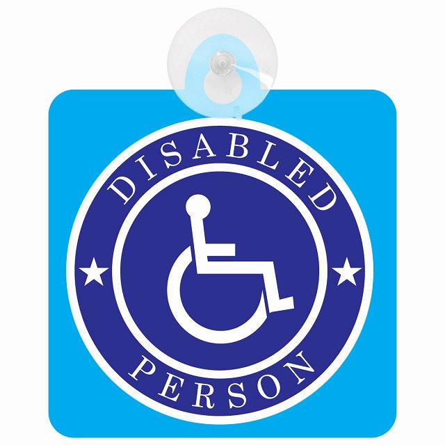 障がい者マーク DISABLED PERSON 車椅子 ブルー 車用吸盤付サイン 12.4x14.6cm 表示プレート