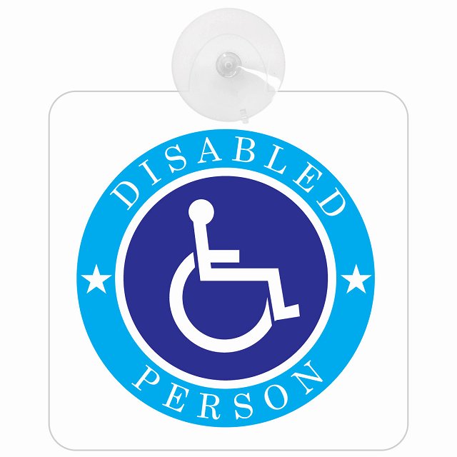 障がい者マーク DISABLED PERSON 車椅子 ホワイト 車用吸盤付サイン 12.4x14.6cm 表示プレート