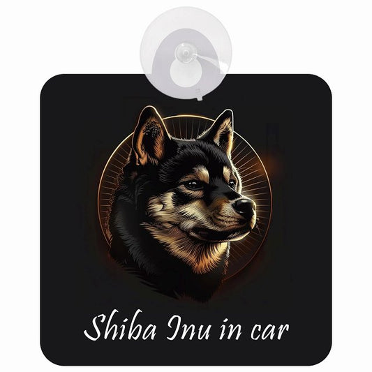 Kuro Shiba 黒柴 Aタイプ イラスト付 DOG IN CAR 車用吸盤付サイン 12.4x14.6cm