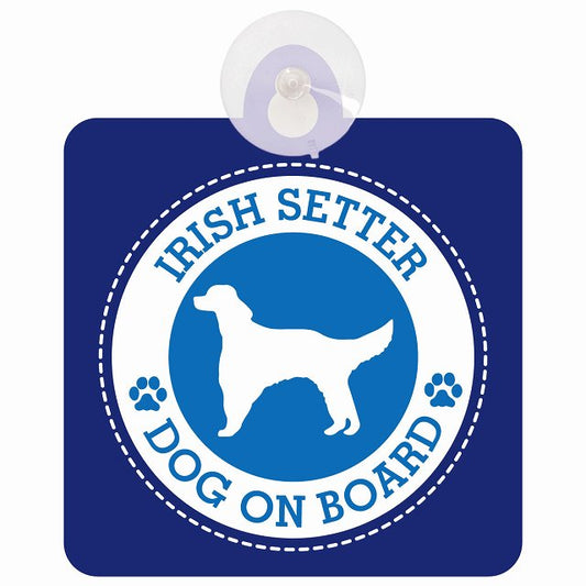 DOG ON BOARD Irish Setter アイリッシュセター ブルー 安全運転 肉球マーク 車用吸盤付サイン 12.4x14.6cm 表示プレート