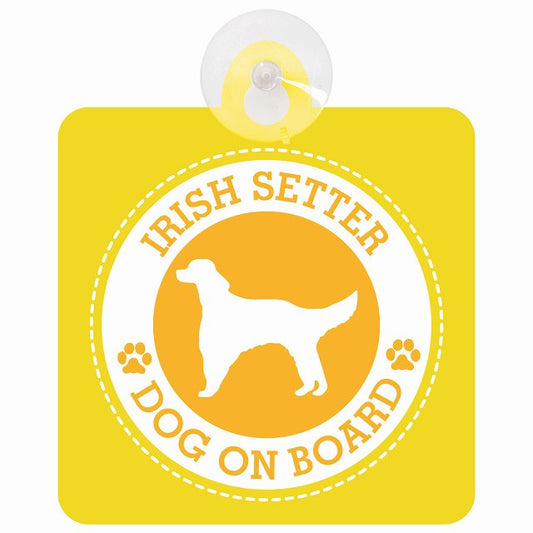 DOG ON BOARD Irish Setter アイリッシュセター イエロー 安全運転 肉球マーク 車用吸盤付サイン 12.4x14.6cm 表示プレート