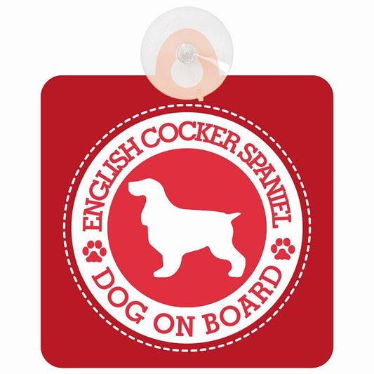 DOG ON BOARD English Cocker Spaniel イングリッシュコッカースパニエル レッド 安全運転 肉球マーク 車用吸盤付サイン 12.4x14.6cm 表示プレート