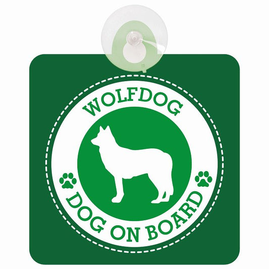 DOG ON BOARD Wolfdog ウルフドッグ グリーン 安全運転 肉球マーク 車用吸盤付サイン 12.4x14.6cm 表示プレート
