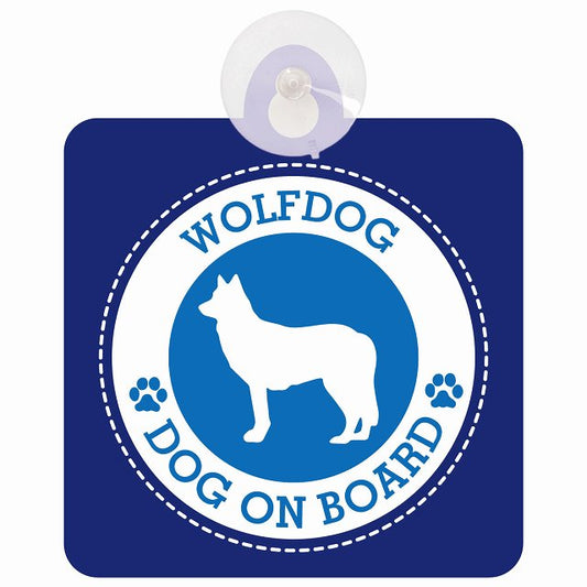 DOG ON BOARD Wolfdog ウルフドッグ ブルー 安全運転 肉球マーク 車用吸盤付サイン 12.4x14.6cm 表示プレート