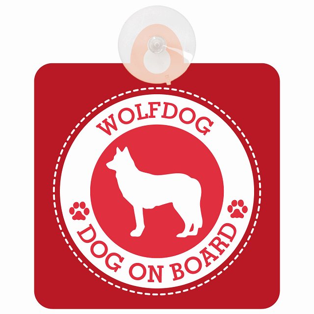 DOG ON BOARD Wolfdog ウルフドッグ レッド 安全運転 肉球マーク 車用吸盤付サイン 12.4x14.6cm 表示プレート