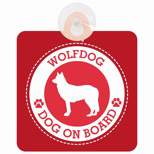 DOG ON BOARD Wolfdog ウルフドッグ レッド 安全運転 肉球マーク 車用吸盤付サイン 12.4x14.6cm 表示プレート