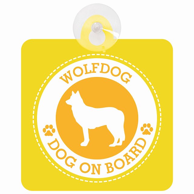DOG ON BOARD Wolfdog ウルフドッグ イエロー 安全運転 肉球マーク 車用吸盤付サイン 12.4x14.6cm 表示プレート