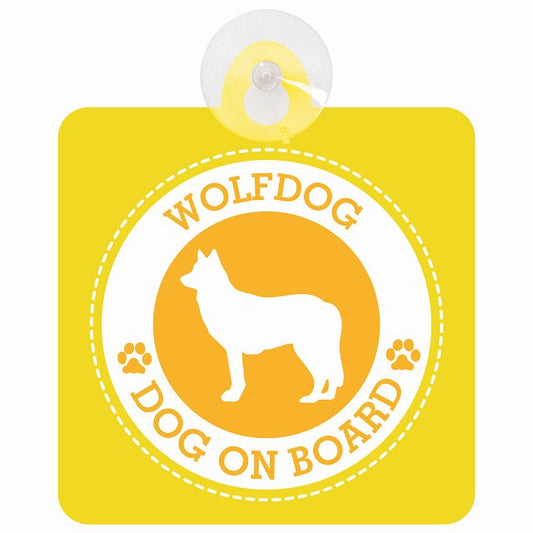 DOG ON BOARD Wolfdog ウルフドッグ イエロー 安全運転 肉球マーク 車用吸盤付サイン 12.4x14.6cm 表示プレート