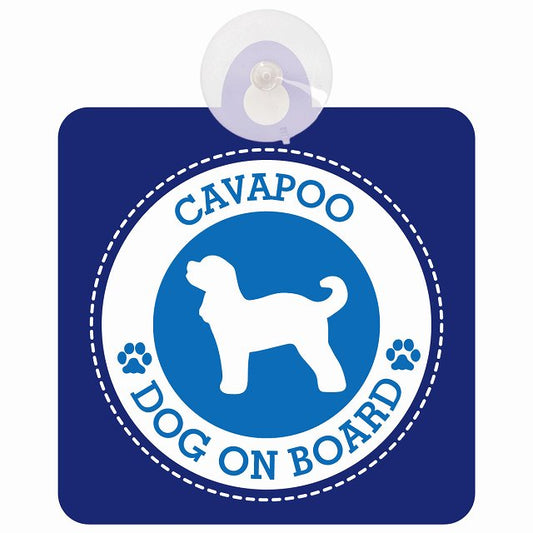 DOG ON BOARD Cavapoo キャバプー ブルー 安全運転 肉球マーク 車用吸盤付サイン 12.4x14.6cm 表示プレート