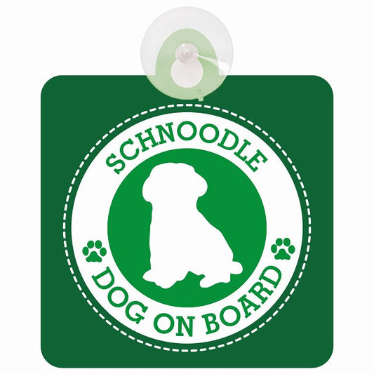 DOG ON BOARD Schnoodle シュナプー グリーン 安全運転 肉球マーク 車用吸盤付サイン 12.4x14.6cm 表示プレート