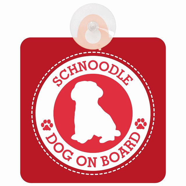 DOG ON BOARD Schnoodle シュナプー レッド 安全運転 肉球マーク 車用吸盤付サイン 12.4x14.6cm 表示プレート