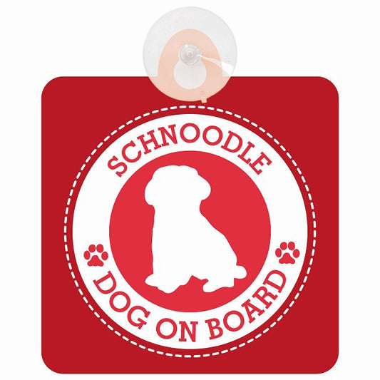DOG ON BOARD Schnoodle シュナプー レッド 安全運転 肉球マーク 車用吸盤付サイン 12.4x14.6cm 表示プレート