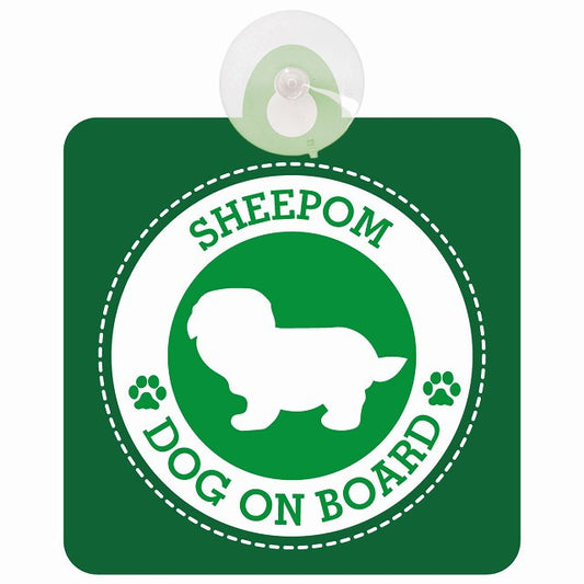 DOG ON BOARD Sheepom シーポメ グリーン 安全運転 肉球マーク 車用吸盤付サイン 12.4x14.6cm 表示プレート