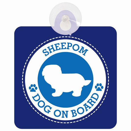 DOG ON BOARD Sheepom シーポメ ブルー 安全運転 肉球マーク 車用吸盤付サイン 12.4x14.6cm 表示プレート