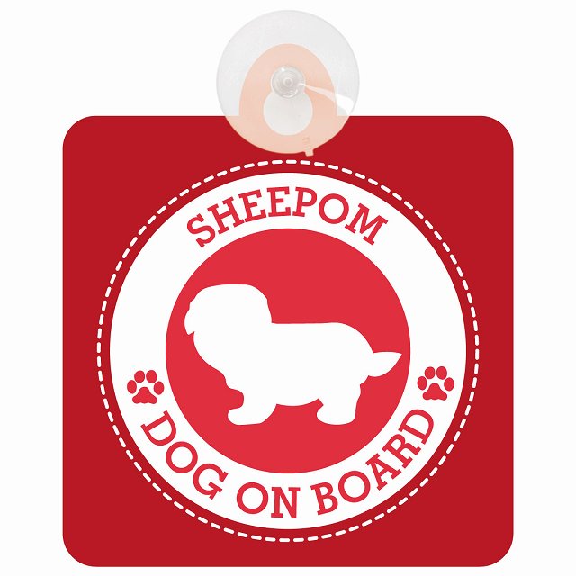 DOG ON BOARD Sheepom シーポメ レッド 安全運転 肉球マーク 車用吸盤付サイン 12.4x14.6cm 表示プレート