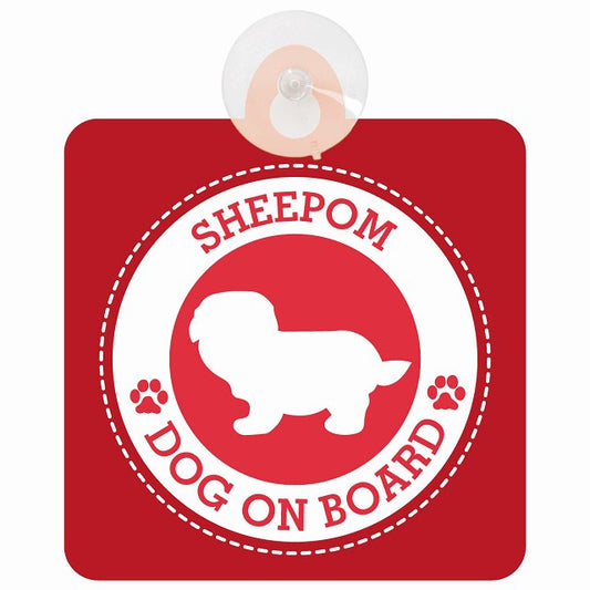 DOG ON BOARD Sheepom シーポメ レッド 安全運転 肉球マーク 車用吸盤付サイン 12.4x14.6cm 表示プレート