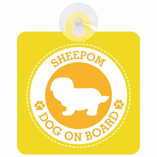 DOG ON BOARD Sheepom シーポメ イエロー 安全運転 肉球マーク 車用吸盤付サイン 12.4x14.6cm 表示プレート