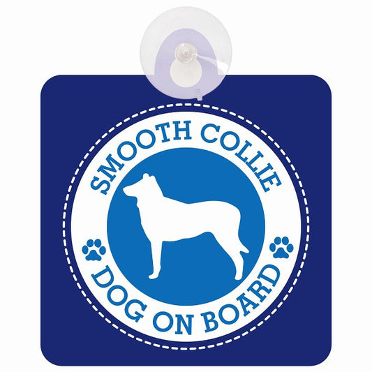 DOG ON BOARD Smooth Collie スムースコリー ブルー 安全運転 肉球マーク 車用吸盤付サイン 12.4x14.6cm 表示プレート