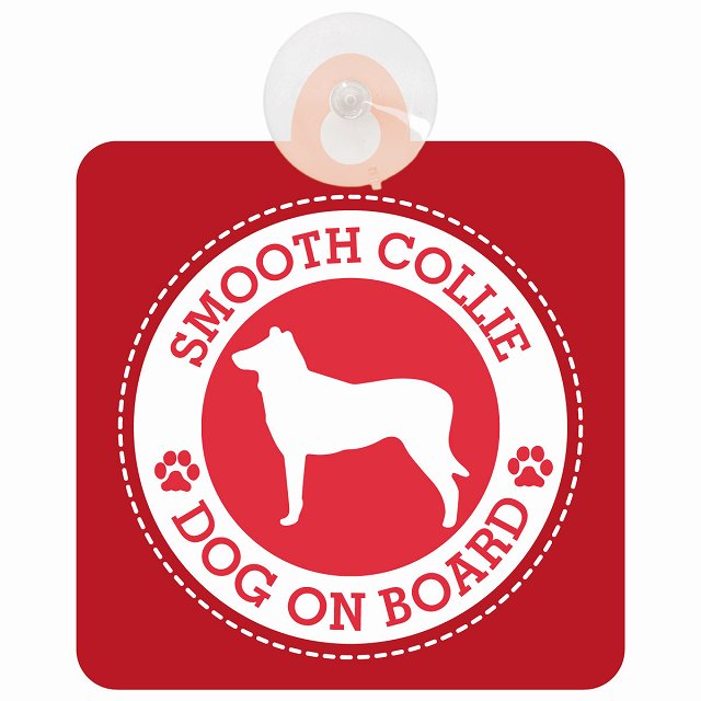 DOG ON BOARD Smooth Collie スムースコリー レッド 安全運転 肉球マーク 車用吸盤付サイン 12.4x14.6cm 表示プレート