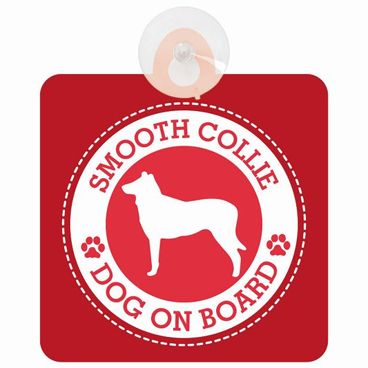 DOG ON BOARD Smooth Collie スムースコリー レッド 安全運転 肉球マーク 車用吸盤付サイン 12.4x14.6cm 表示プレート