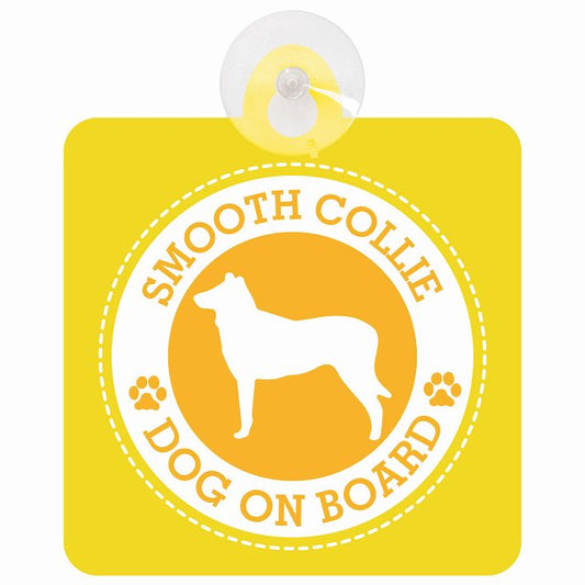 DOG ON BOARD Smooth Collie スムースコリー イエロー 安全運転 肉球マーク 車用吸盤付サイン 12.4x14.6cm 表示プレート